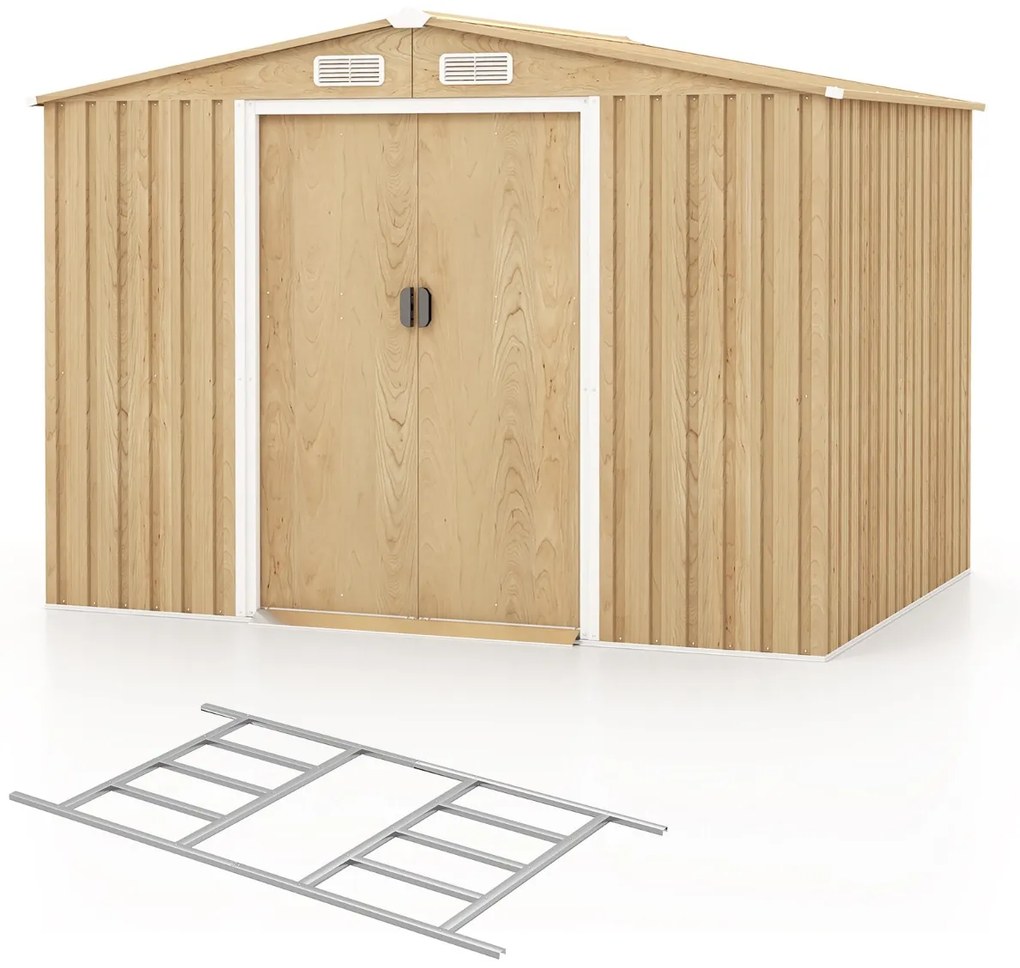 Abrigo jardim com base de fundação (SEM PISO) em metal galvanizado 259 x 196 x 184 cm Castanho