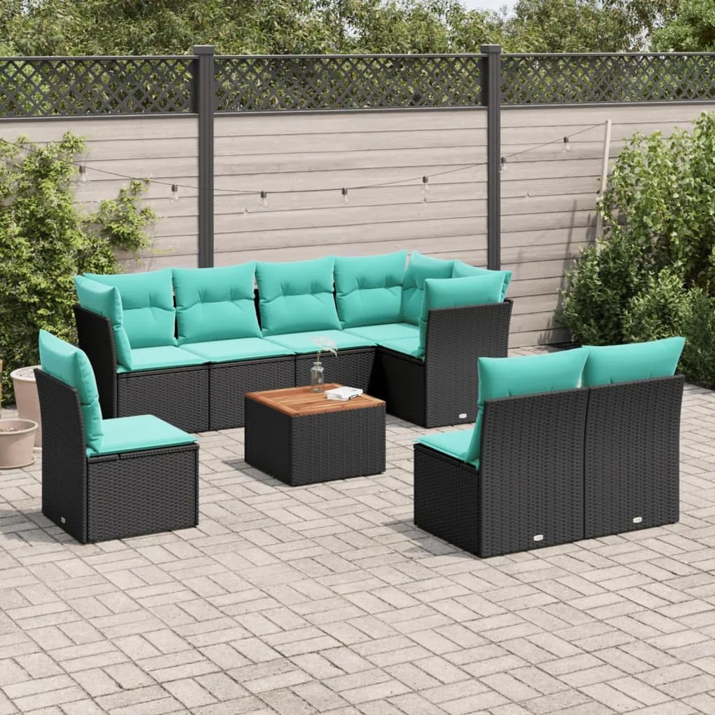 vidaXL 9 pcs conjunto de sofás p/ jardim c/ almofadões vime PE preto
