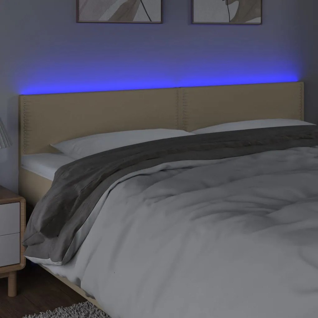 Cabeceira de cama c/ luzes LED tecido 180x5x78/88 cm cor creme