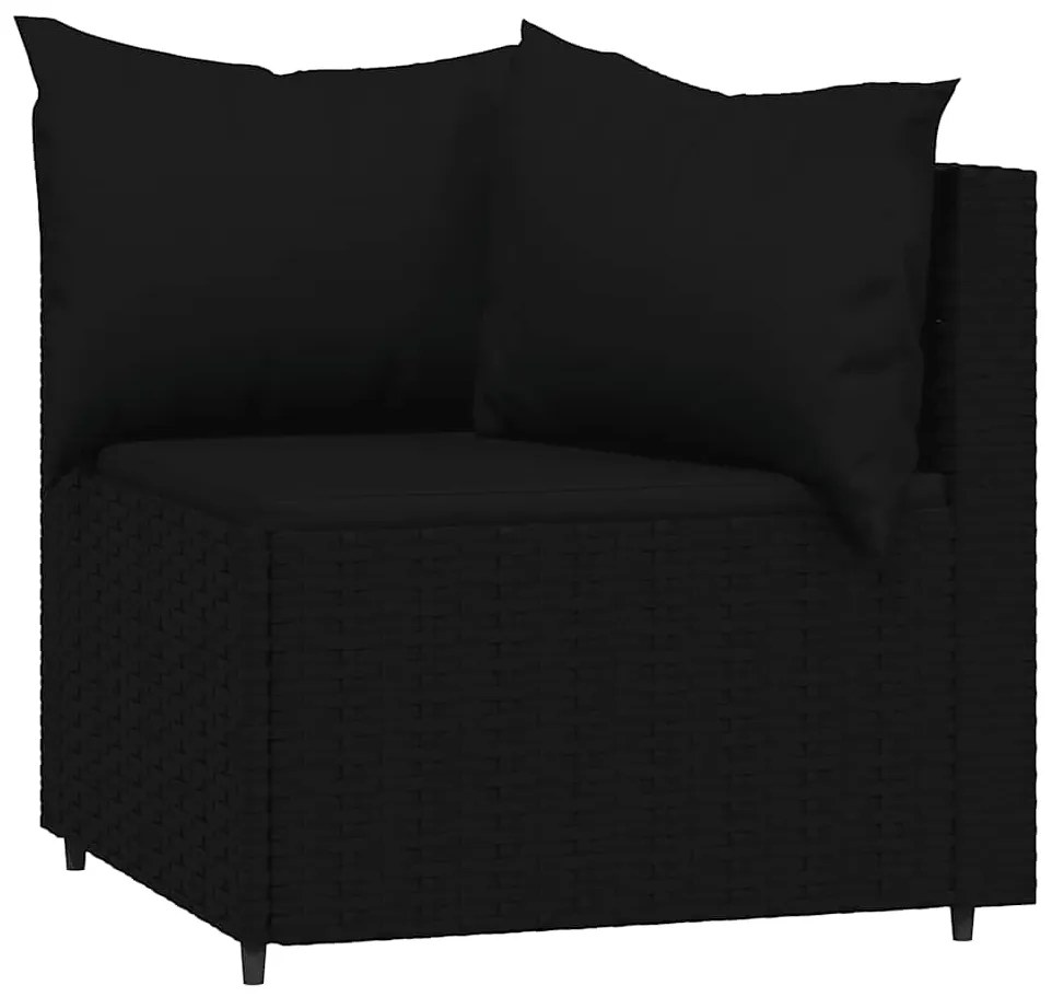 3 pcs conjunto lounge de jardim c/ almofadões vime PE preto