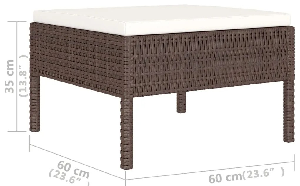 6 pcs conjunto lounge jardim c/ almofadões vime PE castanho
