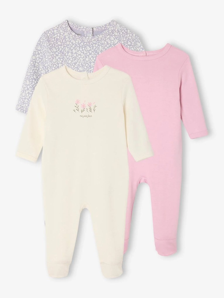 Lote de 3 pijamas Basics risca violeta