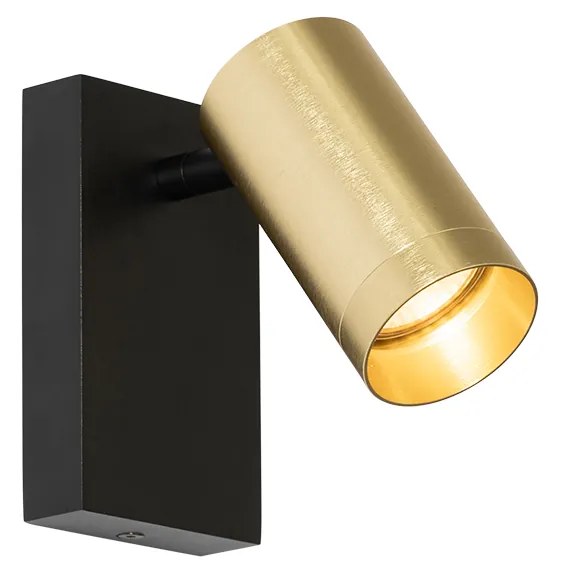 Candeeiro de parede preto com dourado regulável com interruptor - Jeana Luxe Moderno