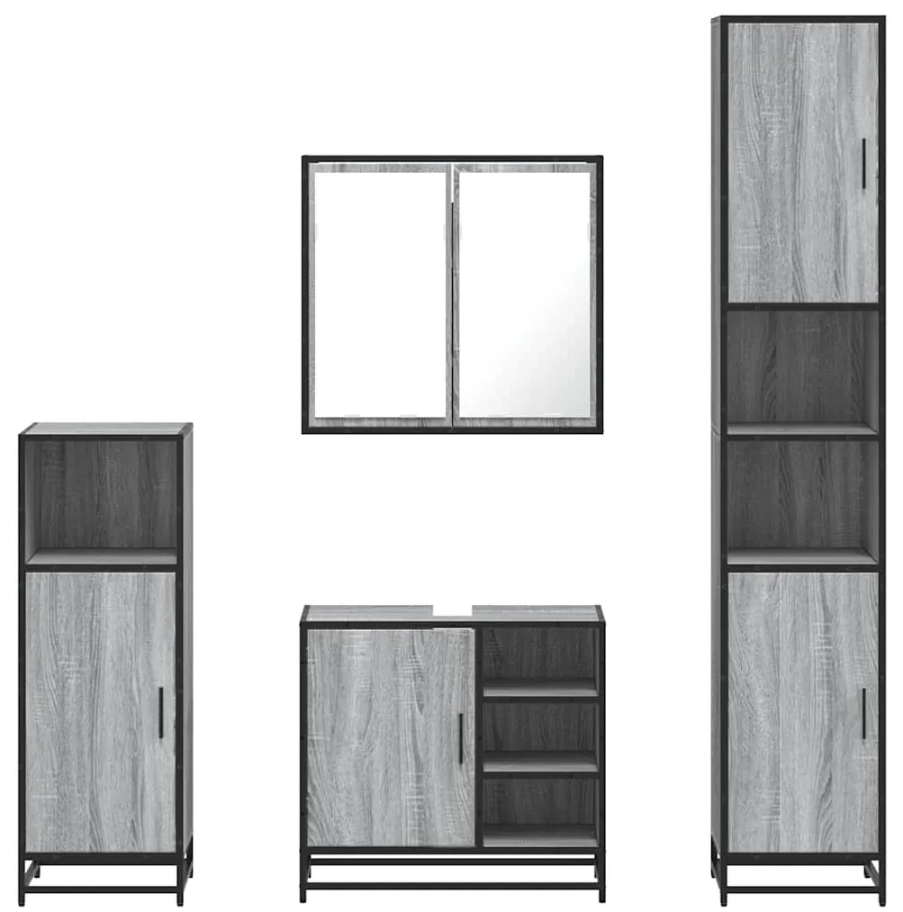 4 pcs Conjunto móveis casa de banho madeira proc. cinza sonoma