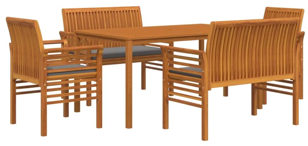 5 pcs conjunto de jantar exterior c/ almofadões acácia maciça