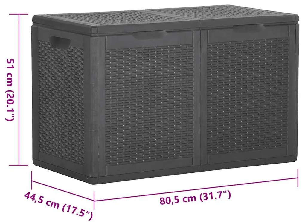 Caixa de arrumação para jardim 180 L vime PP preto