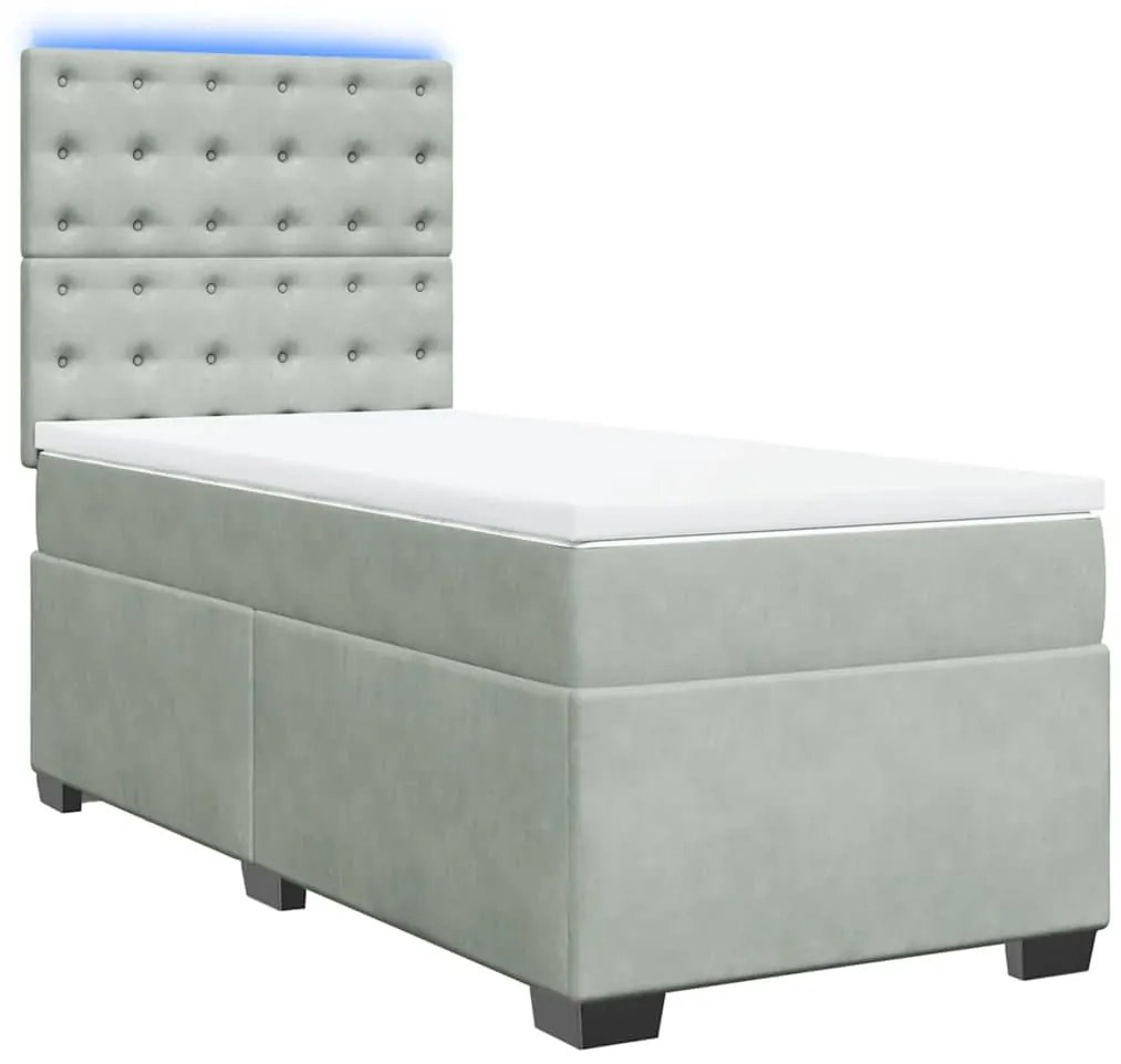 Cama com molas/colchão 100x200 cm veludo cinza-claro