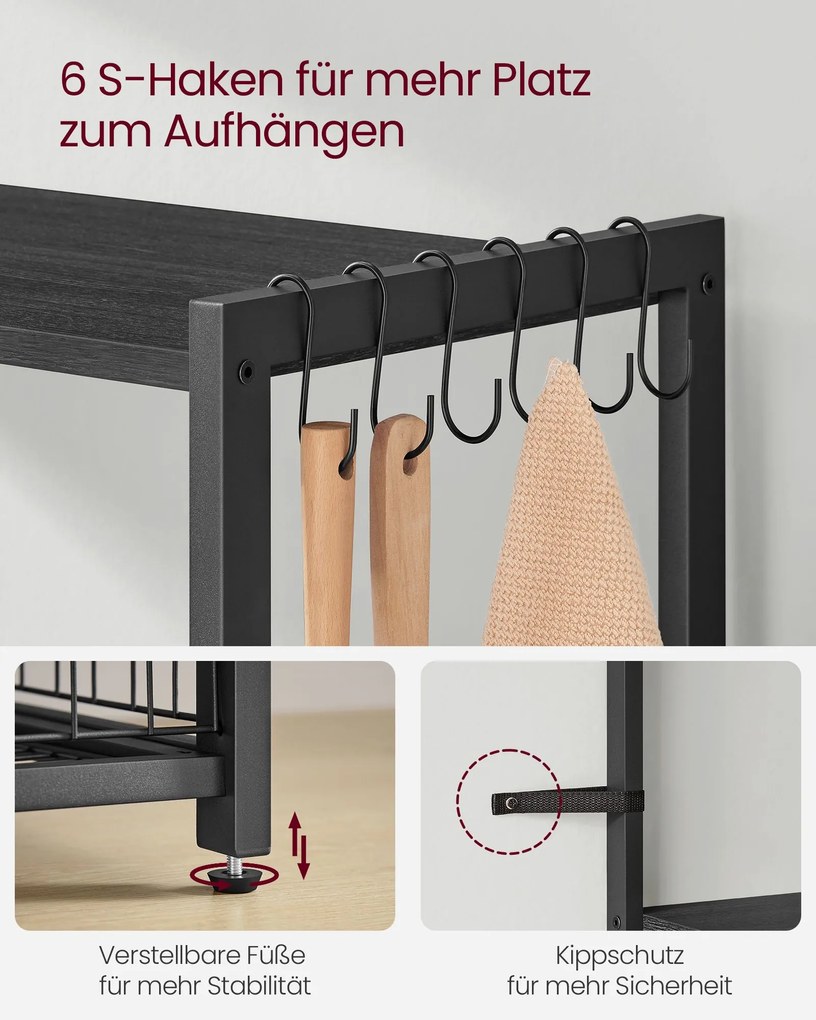 Armário de cozinha com 2 cestos metálicos e ganchos 35 x 80 x 95 cm Preto antracite e cinzento