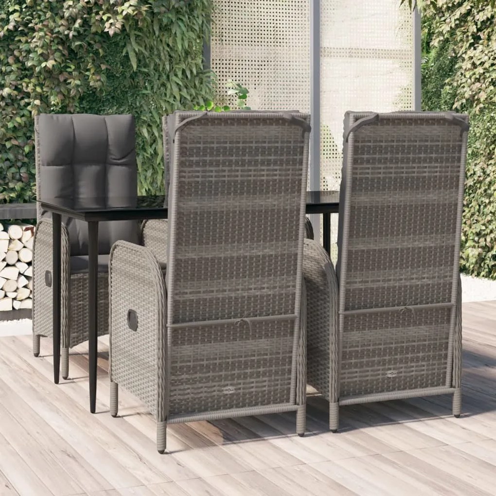 vidaXL 5 pcs conjunto jantar jardim c/ almofadões vime PE preto/cinza