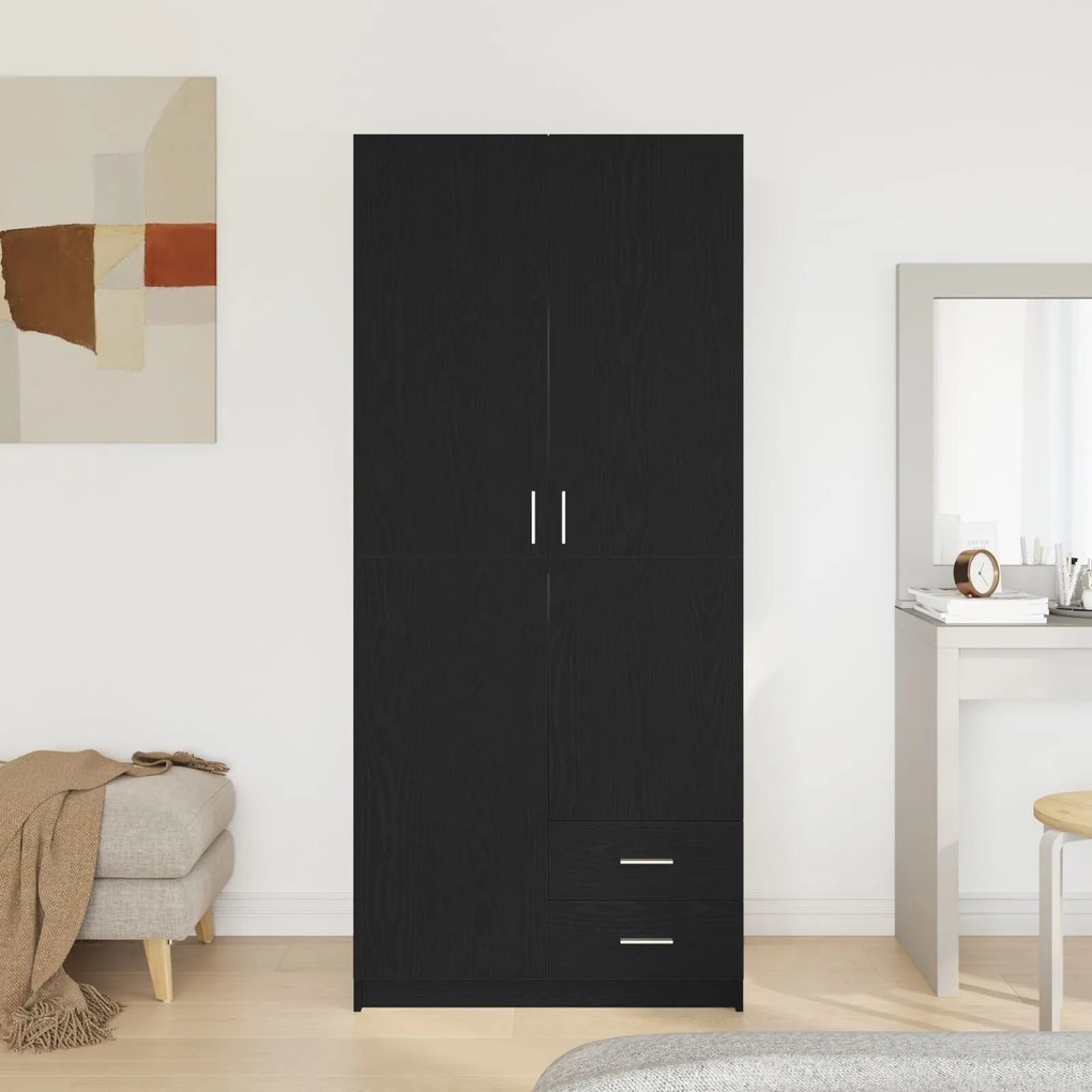 Guarda-roupa vidaXL Preto Carvalho 80x52x180 cm Madeira de engenharia