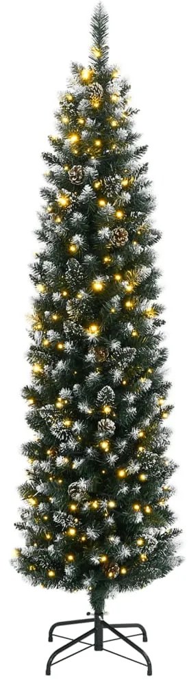 Árvore de Natal artificial fina com 300 luzes LED 210 cm