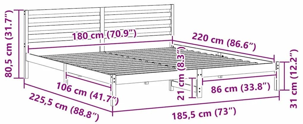 Estrutura da Cama com cabeceira Branco 180 x 220 cm