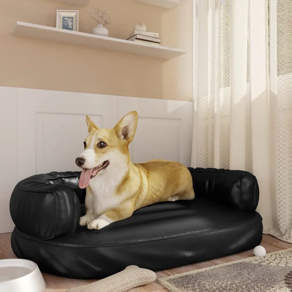 171324 vidaXL Cama p/ cães espuma ergonómico 88x65 cm couro artificial preto