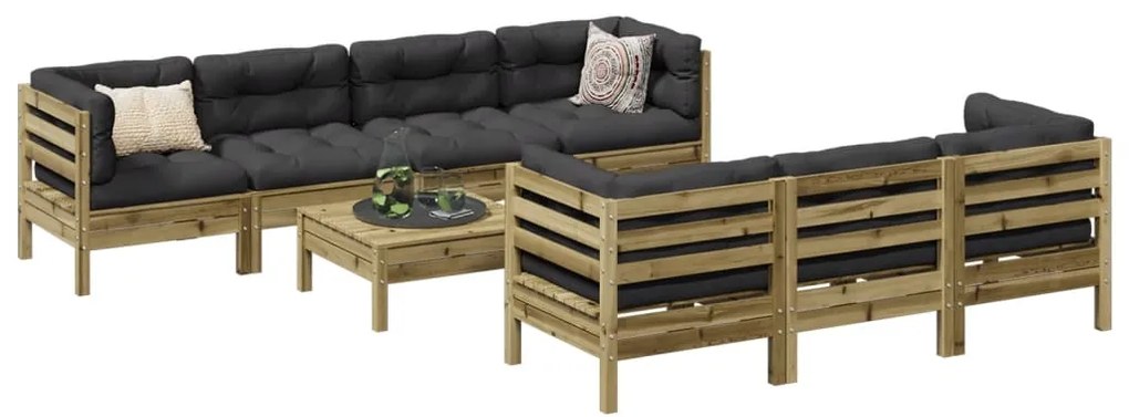 vidaXL 8 pcs conj. sofás jardim c/ almofadões madeira pinho impregnada