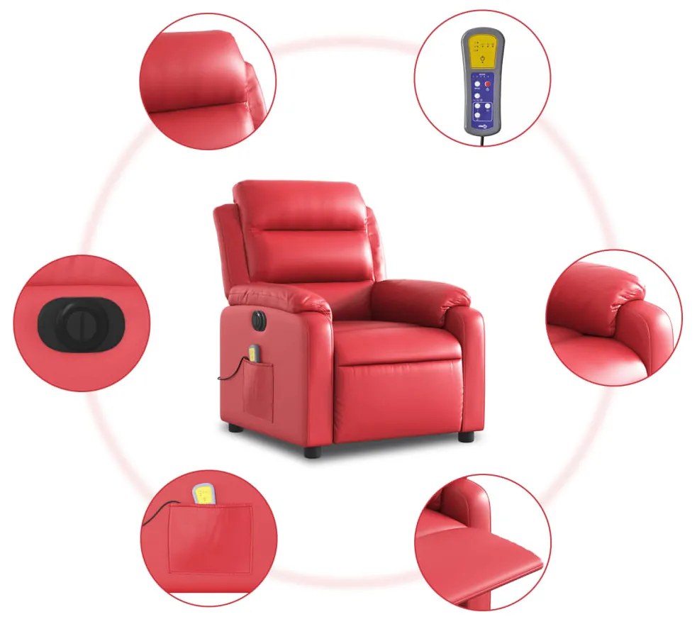 Poltrona massagens reclinável elétrica couro artif. vermelho