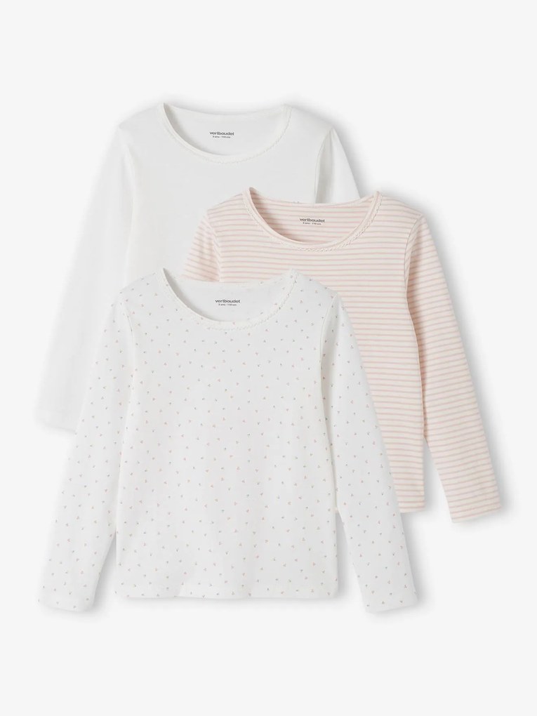 Lote de 3 camisolas fantasia, de mangas compridas, para menina, BASICS rosa-nude