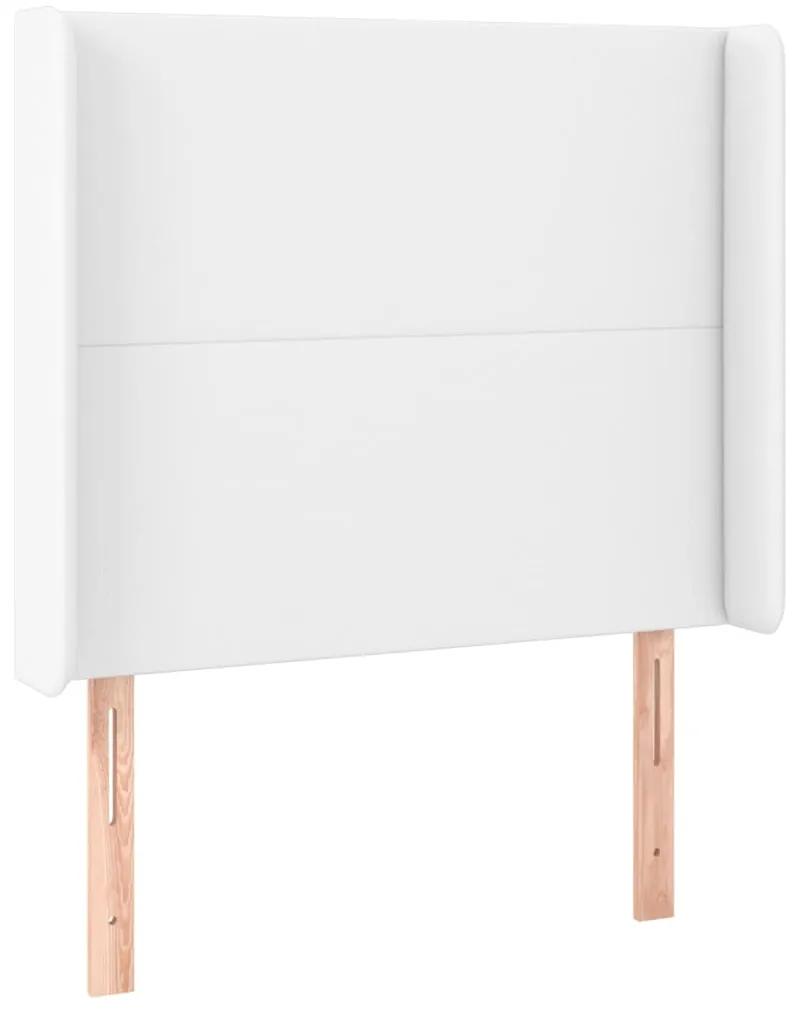Cama box spring c/ colchão/LED 90x200cm couro artificial branco