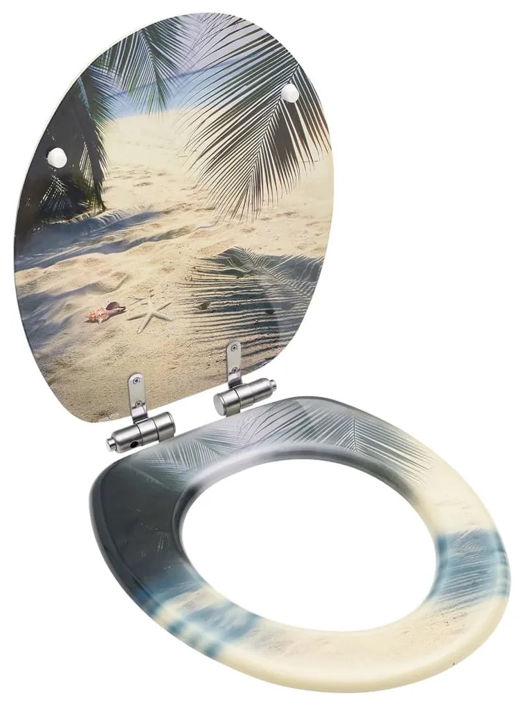 146918 vidaXL Assento de sanita com tampa de fecho suave MDF design praia