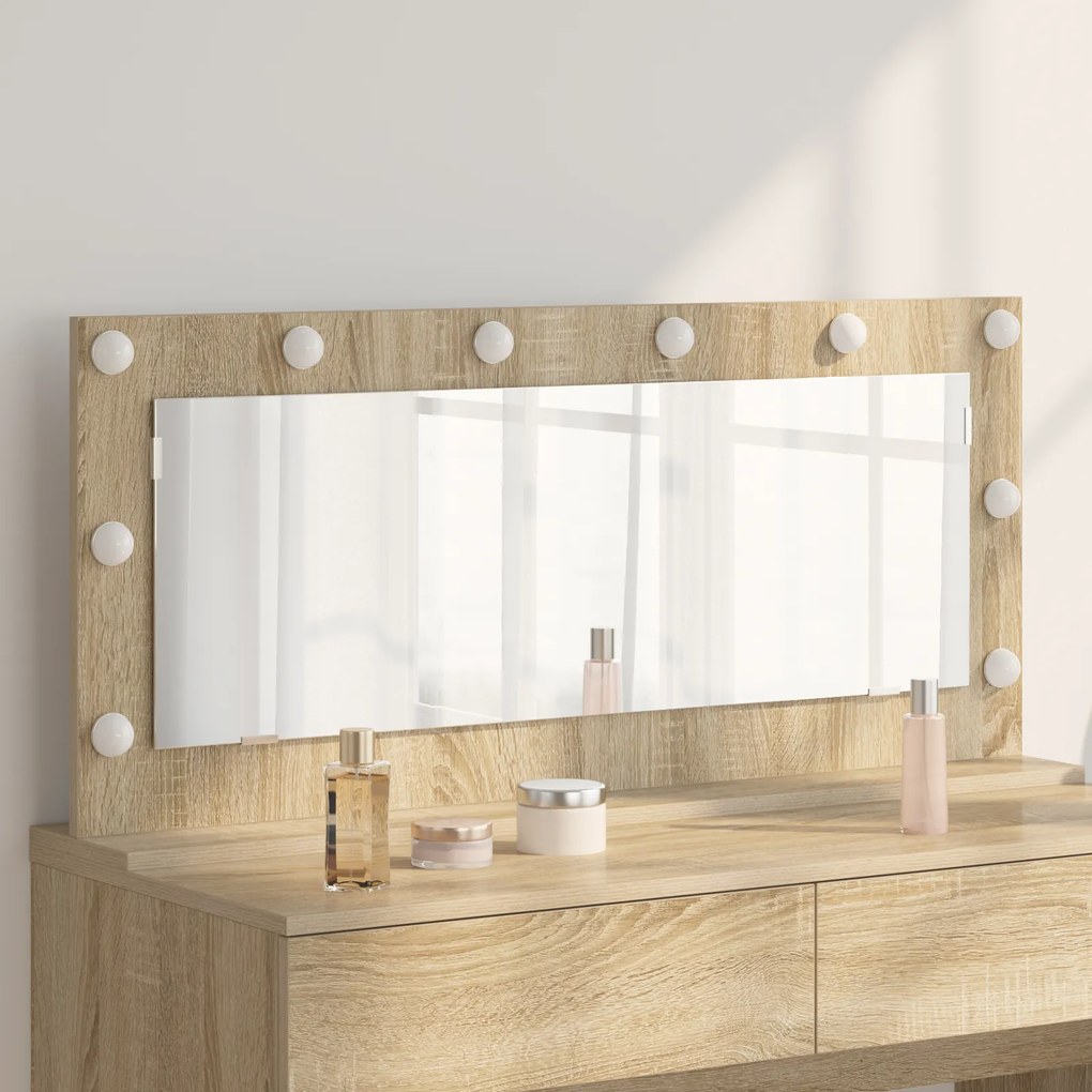 vidaXL Espelho de Vaidade com Luzes LED Carvalho Sonoma 100x45x18 cm