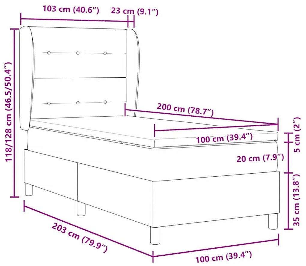 Cama Box com Colchão Marrom Escuro 100x200 cm em Tecido