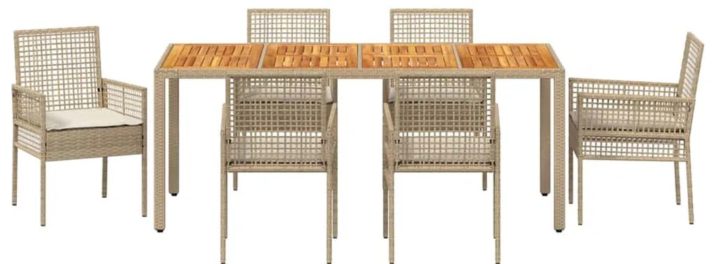 Conjunto de Jantar de 7 peças com Almofadas Bege em Rattan