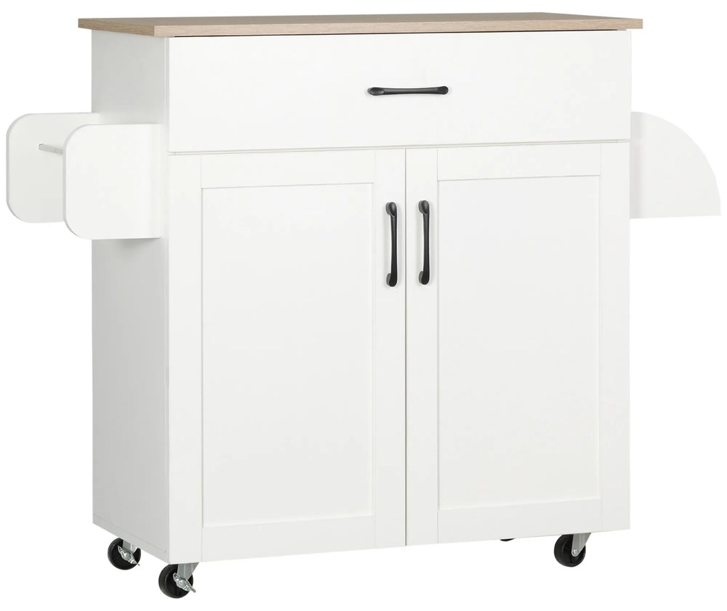 HOMCOM illha de Cozinha com 1 Gaveta Suporte para Panos e Especies Carrinho Auxiliar com Rodas 105x36x85cm Branco | Aosom Portugal