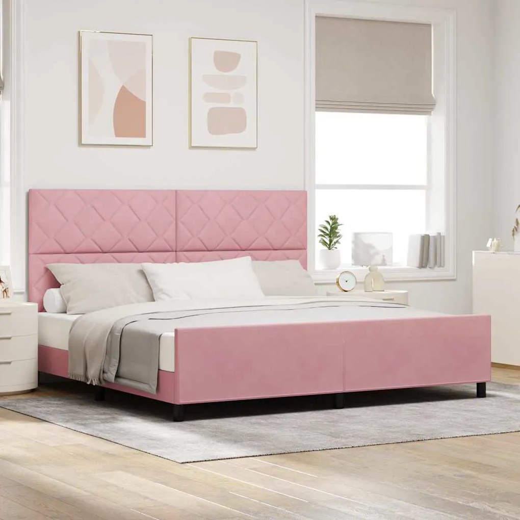 vidaXL Cama Box com cabeceira Rosa 200 x 200 cm Veludo