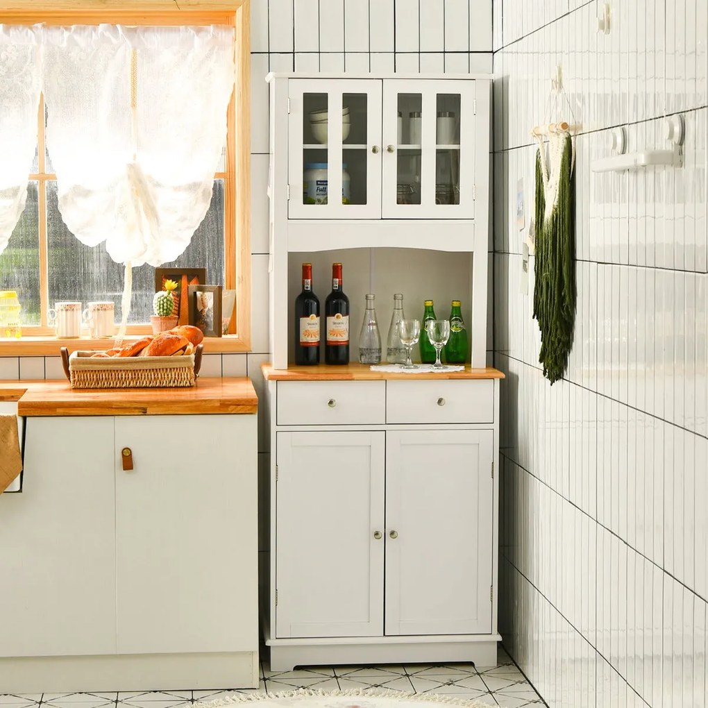 Armário Alto/Aparador de Cozinha “Verona” com Portas de Vidro, Gavetas