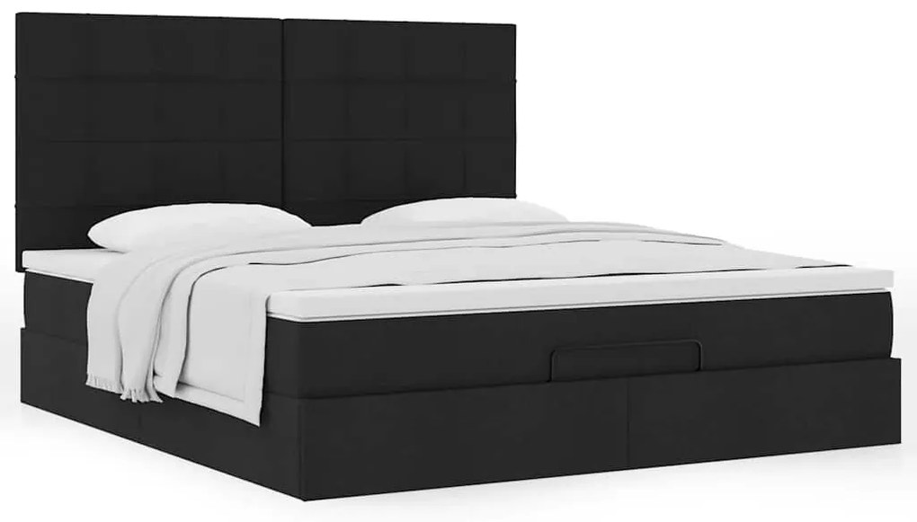 Estrutura de cama otomana com colchão 160x200 cm tecido preto
