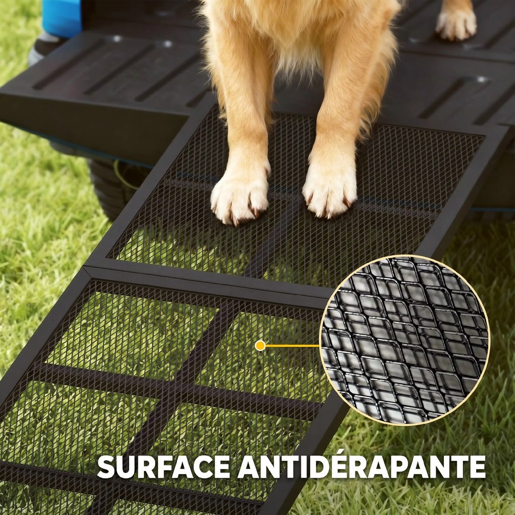 Rampa dobrável para cães em aço 191 x 50 x 4 cm, escada para cães com superfície antiderrapante, capacidade de 180 kg, preta