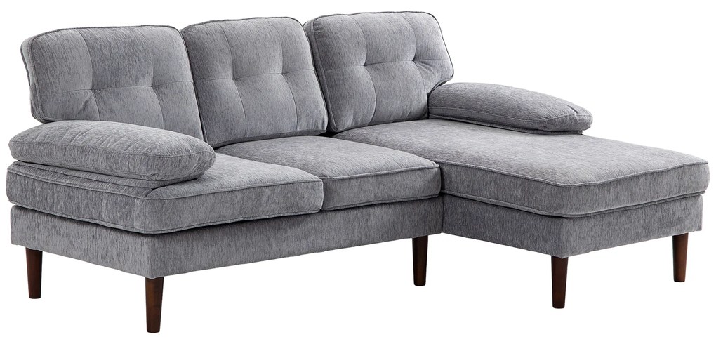 Sofá de Canto com Chaise Longue em Forma de L Estofado em Poliéster para Sala Capacidade 250 kg 215x142x88 cm Cinza