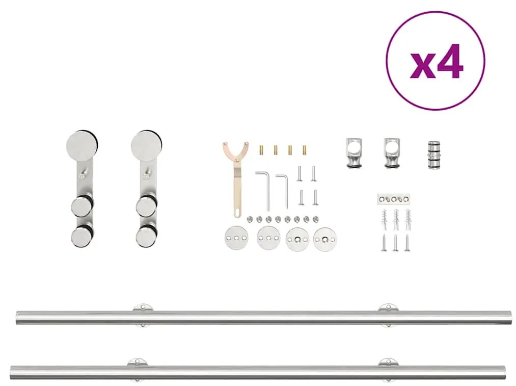 Kit ferragens p/ porta deslizante 366cm aço inoxidável prateado