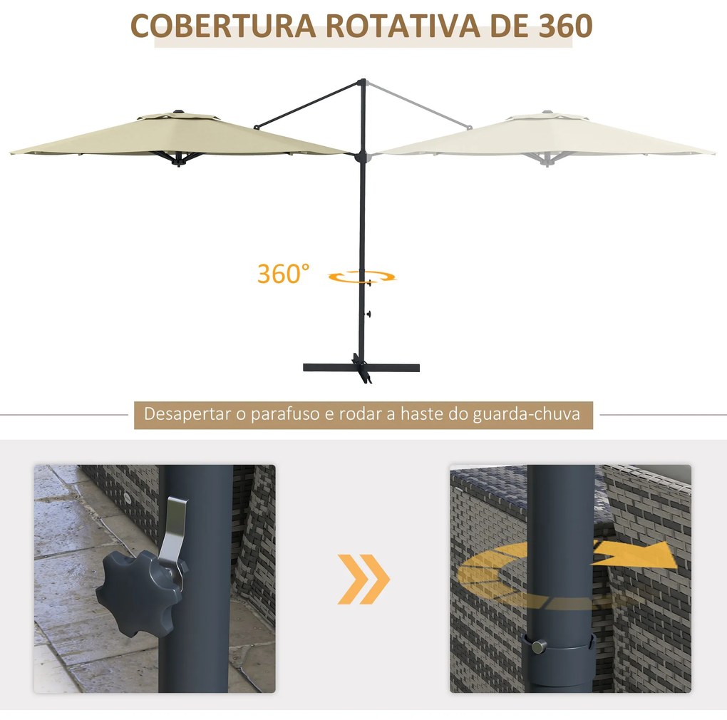 Chapéu de Sol Excêntrico Ø294x242 cm Chapéu de Sol de Jardim com Altur