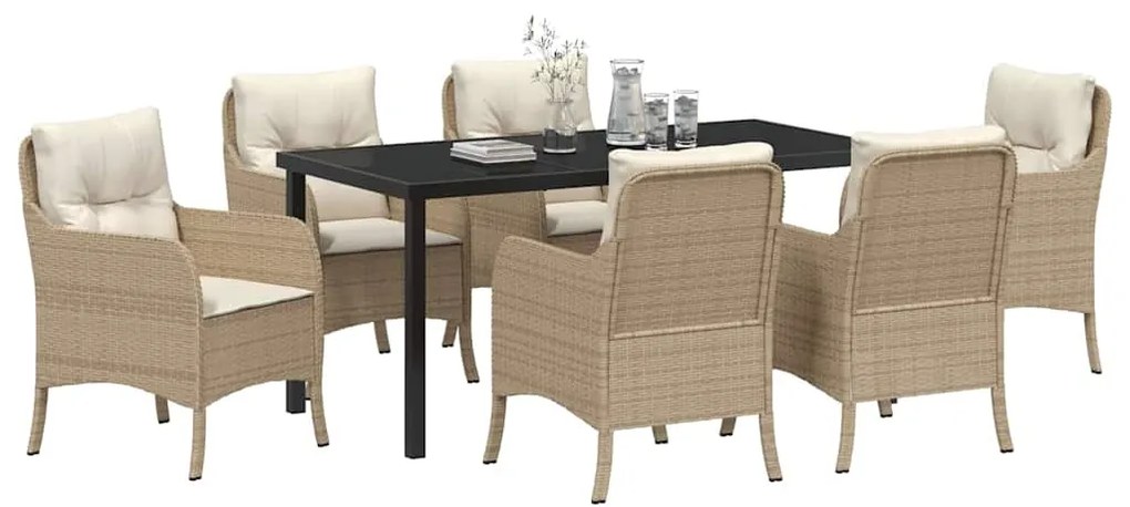 Conjunto de Jantar de Jardim de 7 Peças com Almofadas Bege Poliéster