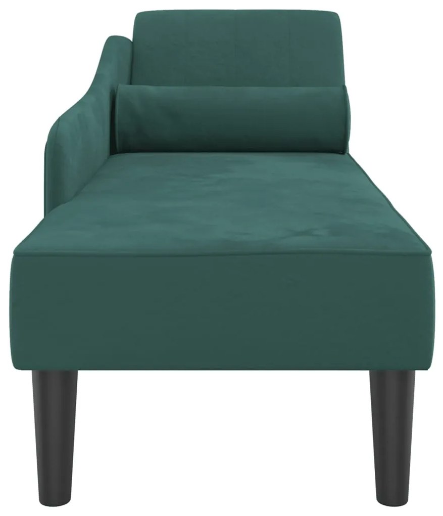 Chaise longue com almofadões veludo verde-escuro