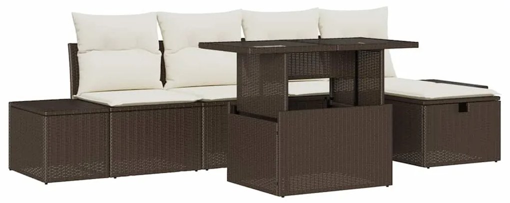 Conjunto de Sofás Jardim com Almofadas Castanho Poliratan