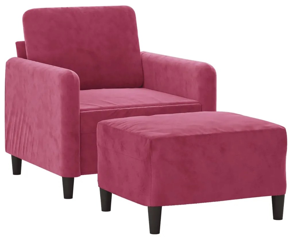 Poltrona com apoio de pés 60 cm veludo vermelho tinto