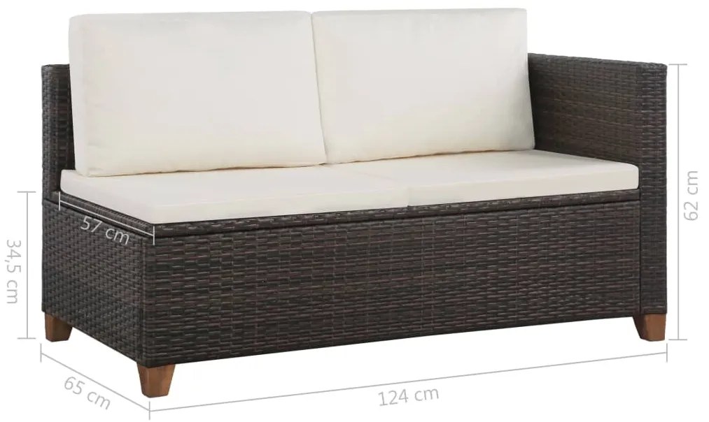 4 pcs conjunto lounge jardim c/ almofadões vime PE castanho