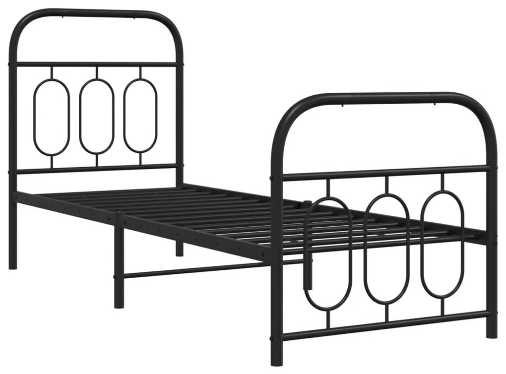 Estrutura de cama com cabeceira e pés 75x190 cm metal preto