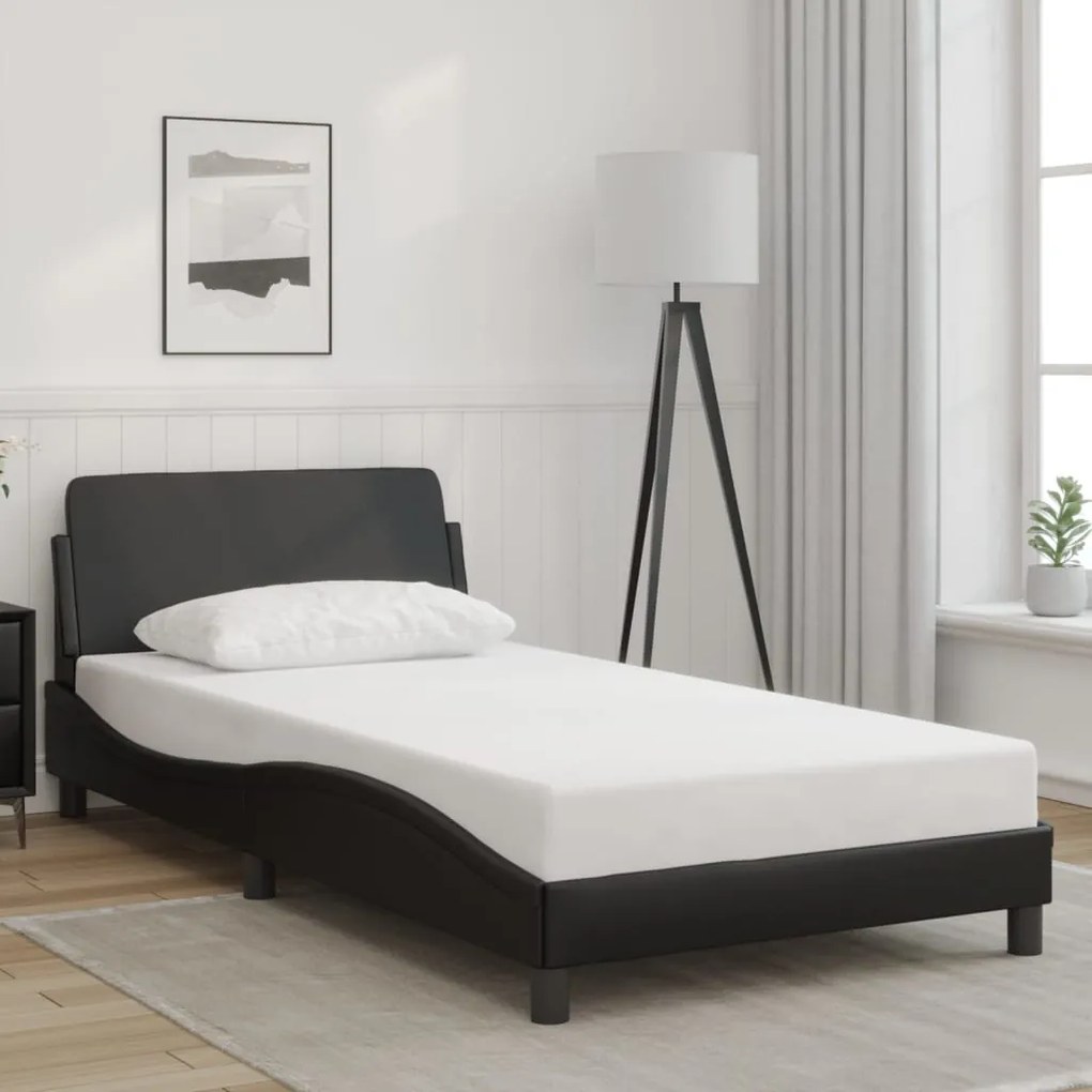 Estrutura cama c/ cabeceira 100x200 cm couro artificial preto
