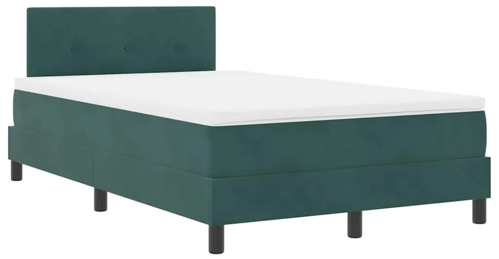 Cama Box com Colchão &amp; LED Verde Escuro 120x200 cm Veludo