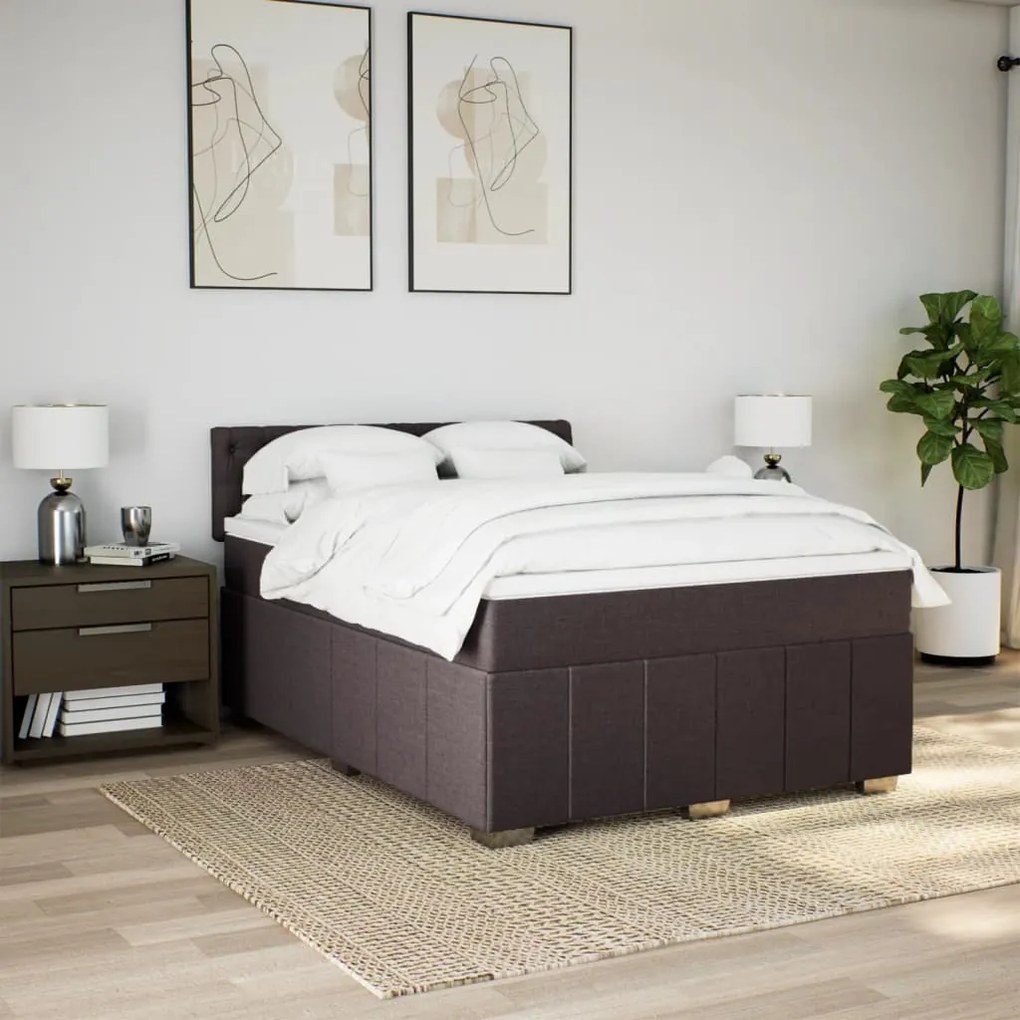 Cama com molas/colchão 160x200 cm tecido castanho-escuro