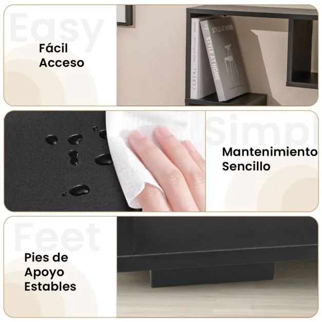 Estante geométrica aberta com kits antiderrapantes para sala de estar 70 x 20 x 120 cm preto