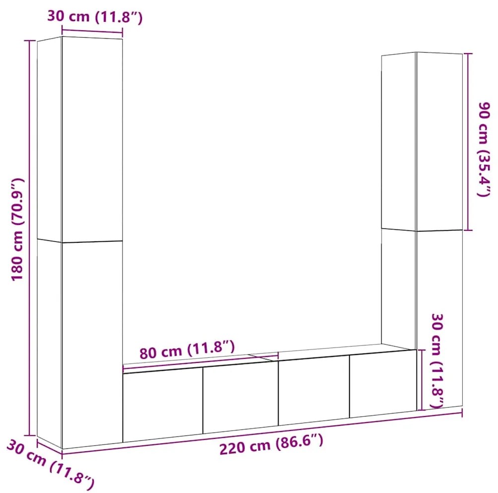 armários de TV montados na parede 6 pcs madeira velha