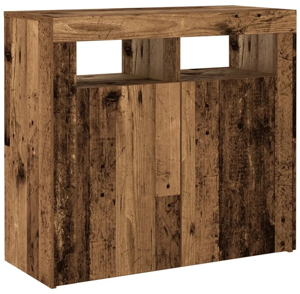 Aparador c/ luzes LED 80x35x75 cm deriv. madeira madeira velha
