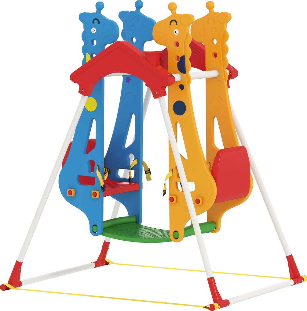 AIYAPLAY Balanço para Crianças, Estrutura de Balanço Infantil 3-5 Anos com Assento Duplo Frente a Frente, 114x94x134,5cm, Multicolorido | Aosom Portugal