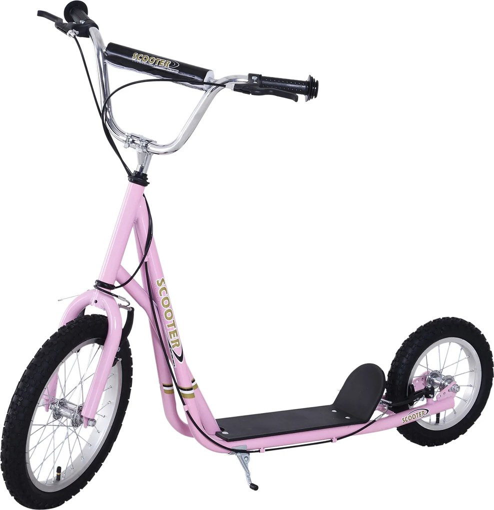 HOMCOM Trotinete para Crianças Min.5 Anos 2 Rodas com Duplo Freio e Guidão Ajustável Altura Adolecentes Adultos 135x58x92-100 cm Rosa | Aosom Portugal
