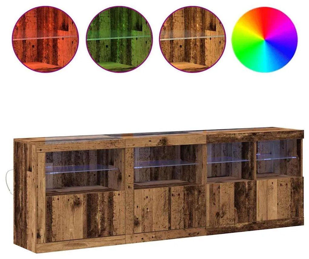 Aparador com Luzes LED Madeira Velha 202x37x67 cm Madeira Reabilitada