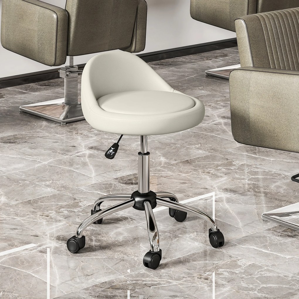 Banco com Rodas Banco Giratório com Altura Ajustável Cosmética Dentista Cabeleireiro Ø50x63-83 cm Branco