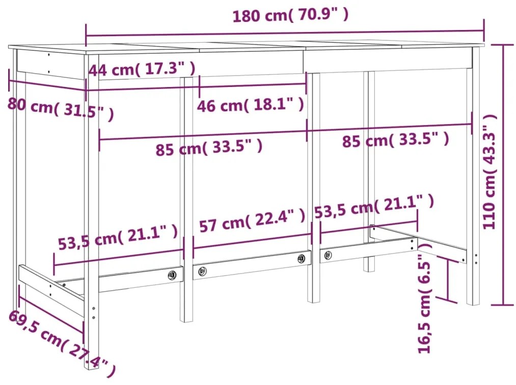 Mesa de bar 180x80x110 cm pinho maciço preto